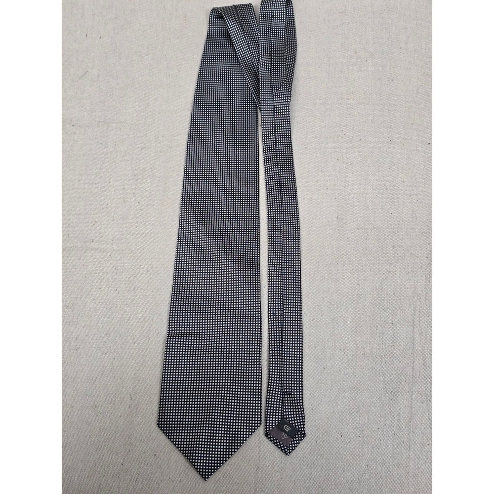 Daniel De Fasson Men Silk Tie Navy Blue White Micro Check Pattern Formal Busines